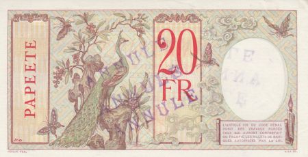 Tahiti 20 Francs - Papeete - Banque de l\'Indochine 1928 - Spécimen annulé - SUP