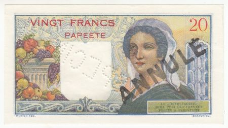 Tahiti 20 Francs Jeune Berger - ND (1954) - Spécimen sur coursable Série U.28 - SPL