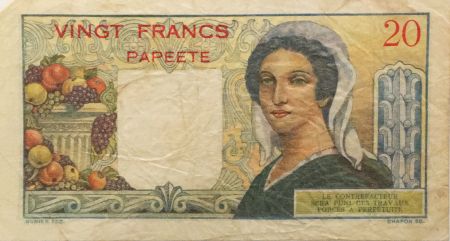 Tahiti 20 Francs Jeune Berger Papeete - 1963 - TB