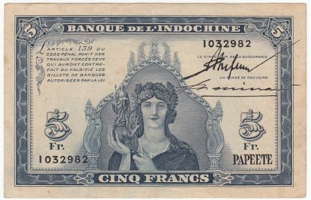 Tahiti 5 Francs, Minerve - 1944 - 1032982 - SUP +