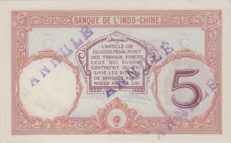 Tahiti 5 Francs femme casquée ND1927, spécimen, Annulé - PCGS MS 62 - Série J.77