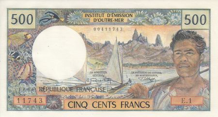Tahiti 500 Francs Pêcheur et pirogues - 1969 - Série E.1