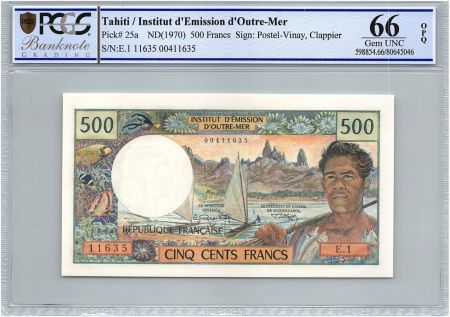 Tahiti 500 Francs Pêcheur et pirogues - PCGS UNC 66 OPQ