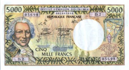 Tahiti 5000 Francs Bougainville - Trois-mâts - 1982