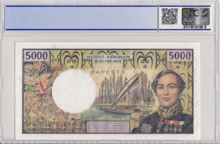 Tahiti 5000 Francs Bougainville - Trois-mâts - PCGS 64 OPQ