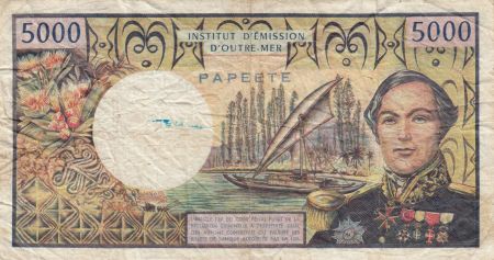 Tahiti 5000 Francs ND1977 - Bougainville, Navires, bateau polynesien