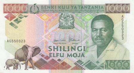 Tanzanie 1000 Schillingi Président Mwinyi - Eléphants - 1990 - P.22 - Neuf