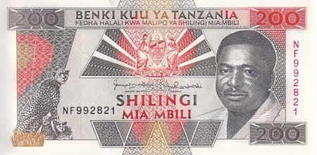 Tanzanie 200 Schillingi - Président Mwinyi, léopard - Pêcheurs - ND (1993) - P.25b