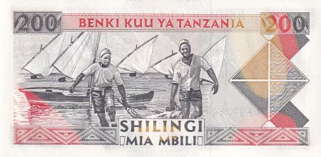 Tanzanie 200 Schillingi - Président Mwinyi, léopard - Pêcheurs - ND (1993) - P.25b