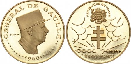 Tchad 10000 Francs Charles de Gaulle - Croix de Lorraine OR  - 1970