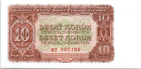 Tchécoslovaquie 10 Korun Brun sur vert clair et orange - 1953