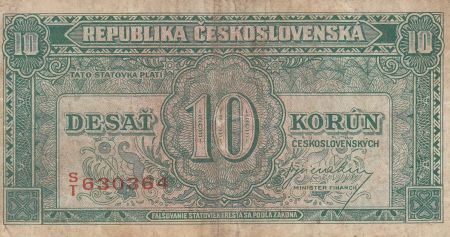Tchécoslovaquie 10 Korun ND1945 - Vert