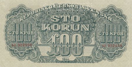 Tchécoslovaquie 100 Korun 1944 - Vert - Série AO - Spécimen