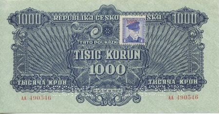 Tchécoslovaquie 1000 Korun Bleu avec Timbre