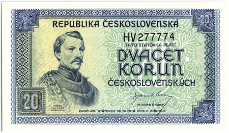 Tchécoslovaquie 20 Korun - Karl Havlicek Borovsky - 1945