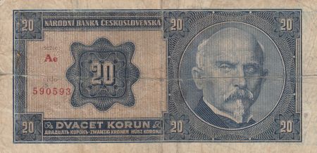 Tchécoslovaquie 20 Korun 1926 Rastislav Stefanik, A. Rasin
