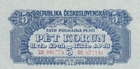 Tchécoslovaquie 5 Korun 1944 - Bleu - Série EC - Spécimen