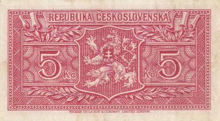 Tchécoslovaquie 5 Korun ND1945 - Rouge, Armoiries