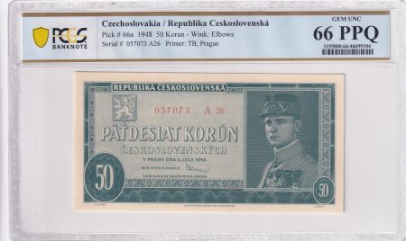 Tchécoslovaquie 50 Korun - 03-07-1948 - Série A.26  - PCGS 66