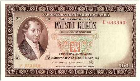 Tchécoslovaquie 500 Korun - J. Kollar  - 1946