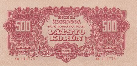 Tchécoslovaquie 500 Korun 1944 - Rouge - Série AM - Spécimen
