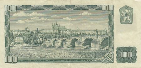 Tchèque République 100 Korun ND1993 - Paysans, Prague - Timbre sur p91c de Tchécoslovaquie
