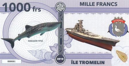 Terres Australes Françaises 1000 Francs Ile Tromelin - Baleine, Armoiries - 2018 - Fantaisie