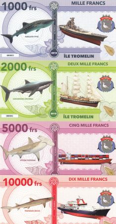 Terres Australes Françaises Série 4 billets Ile Tromelin - Requin, Navire - 2018 - Fantaisie