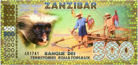 Territoires Equatoriaux 500 Francs, Zanzibar - Singe, pêcheurs 2015