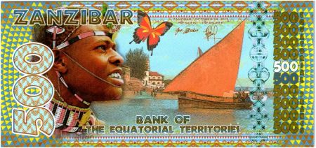 Territoires Equatoriaux 500 Francs, Zanzibar - Singe, pêcheurs 2015