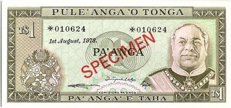 Tonga 1 Pa Anga Anga, Roi Taufa Ahau - Paysage - 1978 Specimen