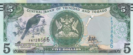 Trinidad et Tobago 5 Dollars - Oiseaux - Armoiries - 2017 - Série FR - P.47c