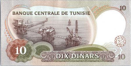 Tunisie 10 Dinars - Habib Bouguiba - Plateforme offshore - 1986