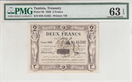 Tunisie 2 Francs Régence de Tunis - 1920 Série 058