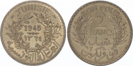 Tunisie 2 Francs Tunisie - 1945 - TTB +