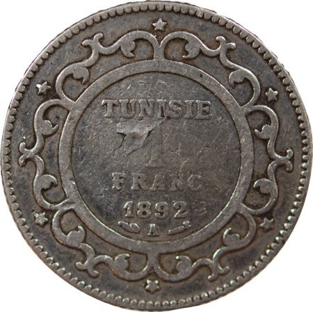 Tunisie PROTECTORAT FRANCAIS DE TUNISIE, ALI - 1 FRANC ARGENT 1892 A PARIS