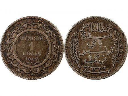 Tunisie TUNISIE  MUHAMMAD AL-NASIR - 1 FRANC ARGENT 1907 A PARIS