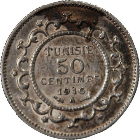 Tunisie TUNISIE  MUHAMMAD AL-NASIR - 50 CENTIMES ARGENT 1916 A PARIS