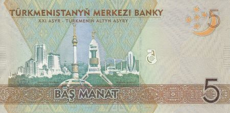 Turkménistan 5 Manat - Soltan Sanjar Türkmen - Bitaraplyk Binasy - 2012