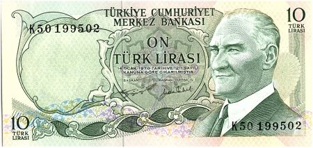 Turquie 10 Lira, Pdt Ataturk - Tour Maiden - 1975 - P. 186