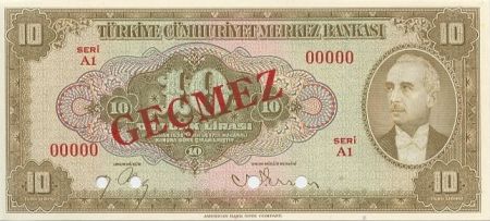 Turquie 10 Lira 1948 - Pdt L. Inonu - Spécimen