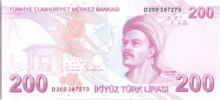 Turquie 200 Lira - Pdt Ataturk - Yunus Emre - 2009 (2020) - Préfixe D - Neuf - P.227d