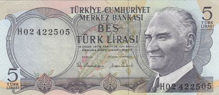 Turquie 5 Lira L.1970 - Atatürk, rivière