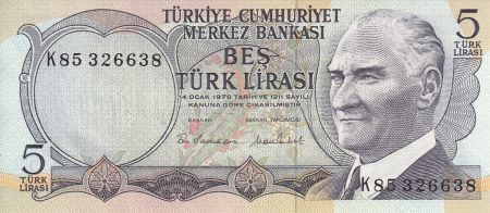 Turquie 5 Lirasi Pdt Ataturk - Cascade - 1976