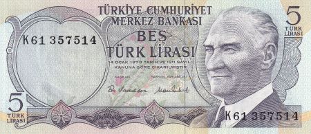Turquie 5 Turk Lirasi - Pdt Ataturk - ND (1976) - Série K - P.185