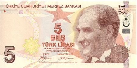 Turquie 5 Yeni Turk Lirasi - Pdt Ataturk - Aydin Sayili - 2009