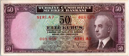 Turquie 50 Kurush Pdt L. Inonu - Banque - 1942/44 (2em)