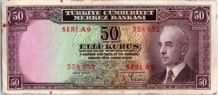 Turquie 50 Kurush Pdt L. Inonu - Banque - 1942/44