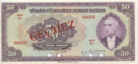 Turquie 50 Lira 1942 - Pdt L. Inonu - Spécimen
