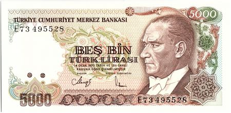 Turquie 5000 Lira, Président  Ataturk - Mevlana- 1985 - P. 197